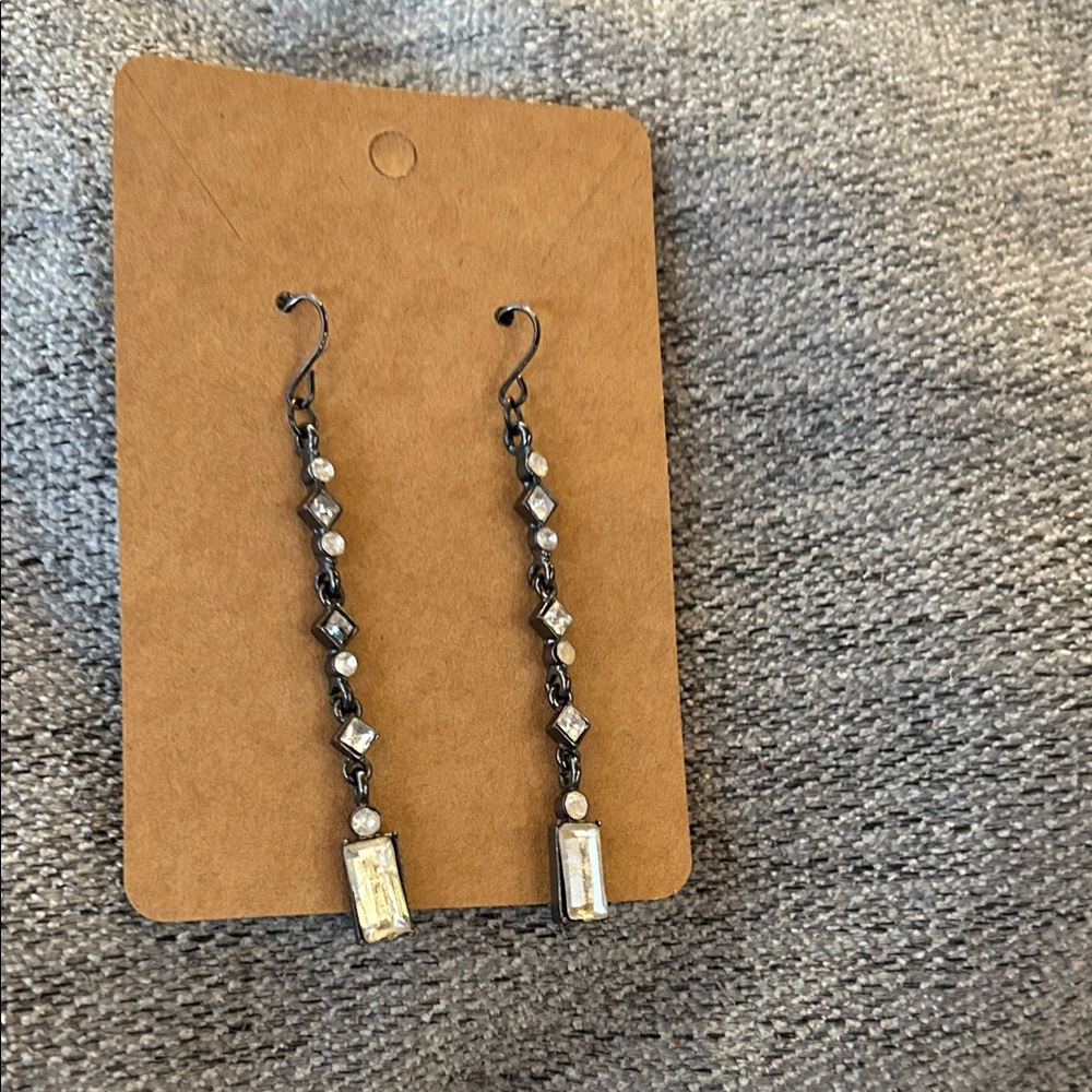 Delicate Black and Clear Drop Earrings - Elegant Dangle Style